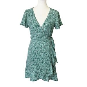 Abercrombie Fitch Green‎ Floral Wrap Dress Women's Size Medium Short Sleeve